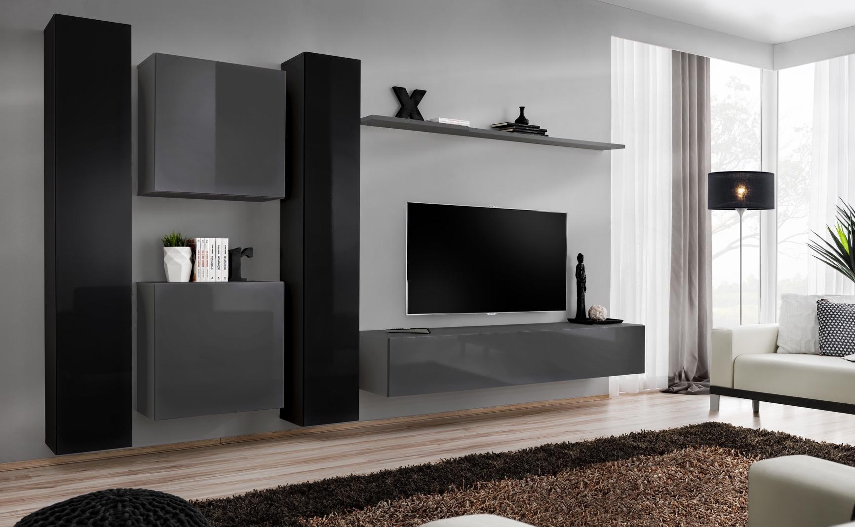 Designer Wohnwand Grau Wohnzimmermöbel 4x Wandschrank Wand Regal Komplett von JV Möbel