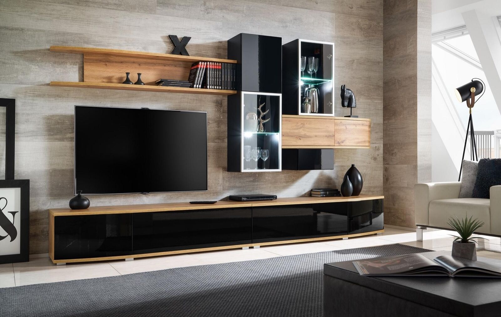 Designer Wohnwand Modern Design Wohnzimmer Luxus Möbel Wand Regale Neu Designer Wohnwand Modern Design Wohnzimmer Luxus Möbel Wand Regale Neu von JV Möbel