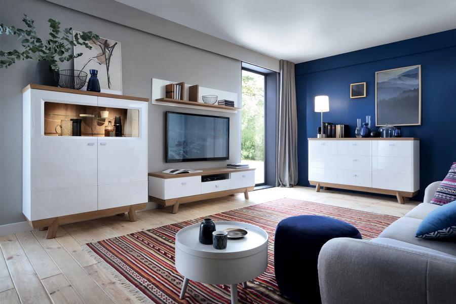 Designer Wohnwand Modern TV-Lowboard Wandregal Wohnzimmer Set 4tlg von JV Möbel