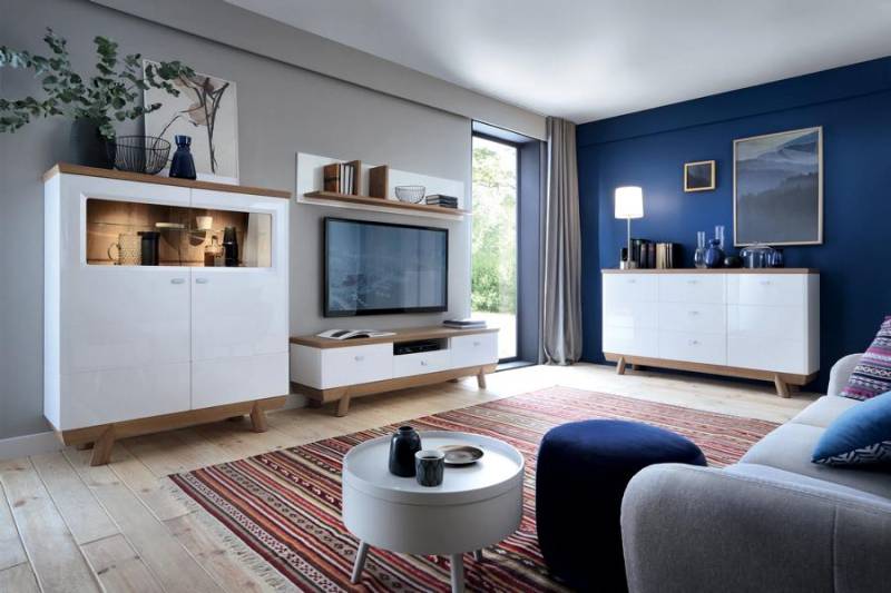 Designer Wohnwand Modern TV-Lowboard Wandregal Wohnzimmer Set 4tlg von JV Möbel