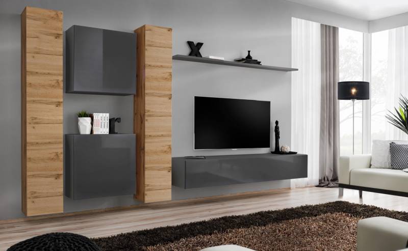 Designer Wohnwand Wand Regale Holzmöbel Wohnzimmer Luxus Holz Möbel Stil Modern von JV Möbel