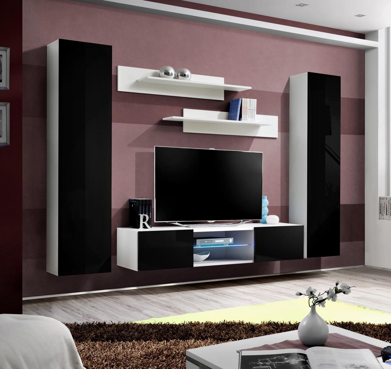 Designer Wohnzimmer Luxus Wohnwand Hänge Sideboard mit Kamin Modern Design Designer Wohnzimmer Luxus Wohnwand Hänge Sideboard mit Kamin Modern Design von JV Möbel