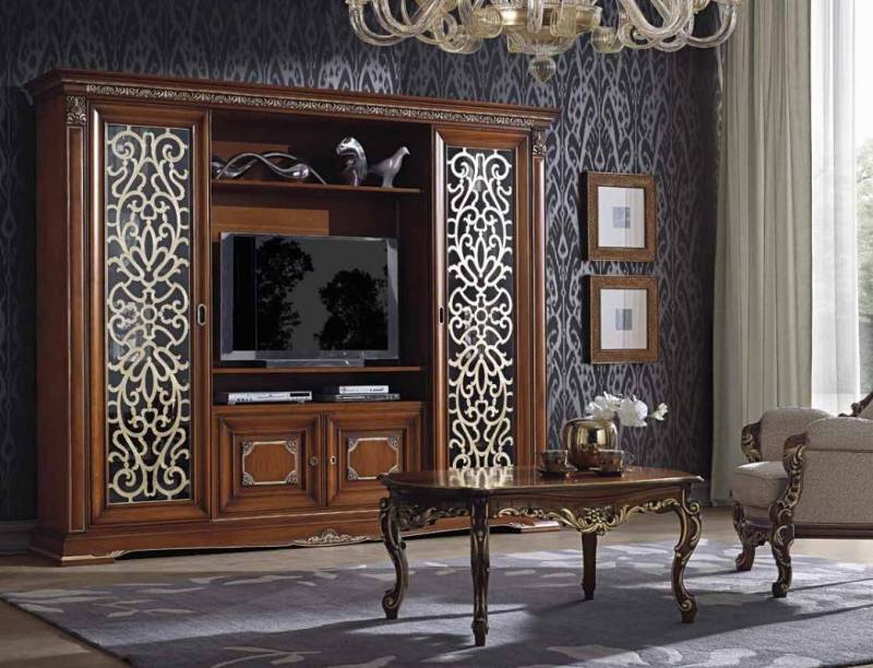 Designer Wohnzimmer TV Anbauwand Medienwand Fernsehwand Fernsehschrank Wohnwand Massivholz von JV Möbel