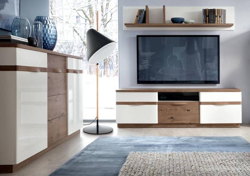 Designer Wohnzimmer TV-Lowboard Exclusive Komplett Wandregal Sideboard von JV Möbel