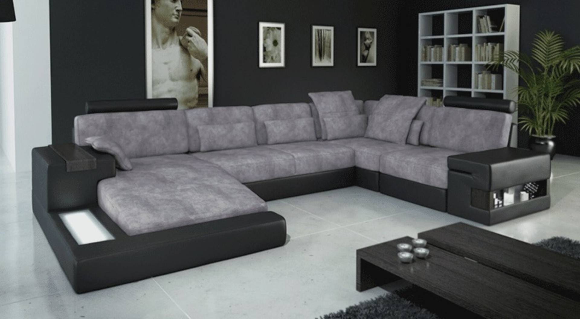 Designsofa Wohnlanschaft Ecksofa Sofa Couch U Form Leder Textil Neu Bellini Grau von JV Möbel
