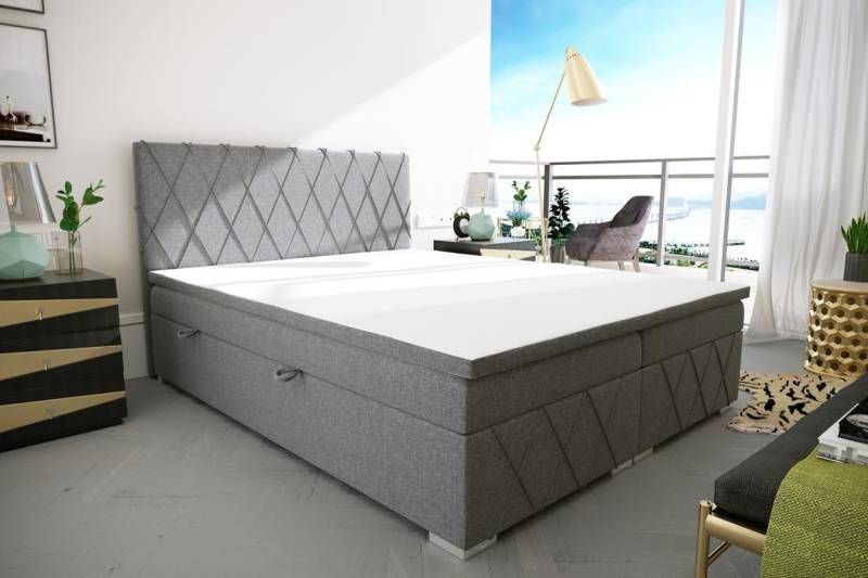 Doppel Luxus Grau Boxspringbett Design Bett Polsterbett Schlafzimmer Textil von JV Möbel
