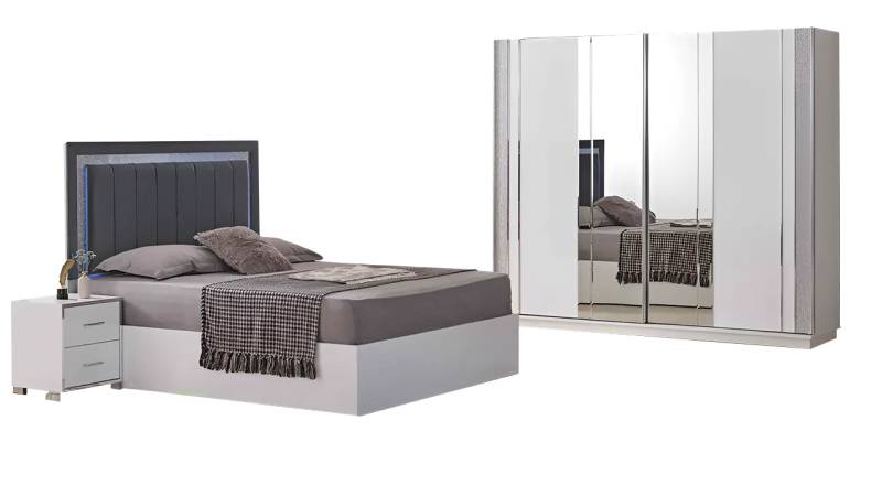Doppelbett Garnitur Schlafzimmer Nachttische Bett 4tlg Weiß Schrank von JV Möbel
