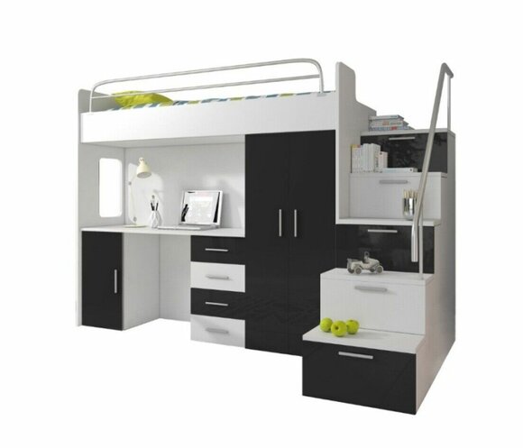 Doppelstockbett Schwarz Tisch Schrank Multifunktion Etagen Hochbett Kinderzimmer von JV Möbel