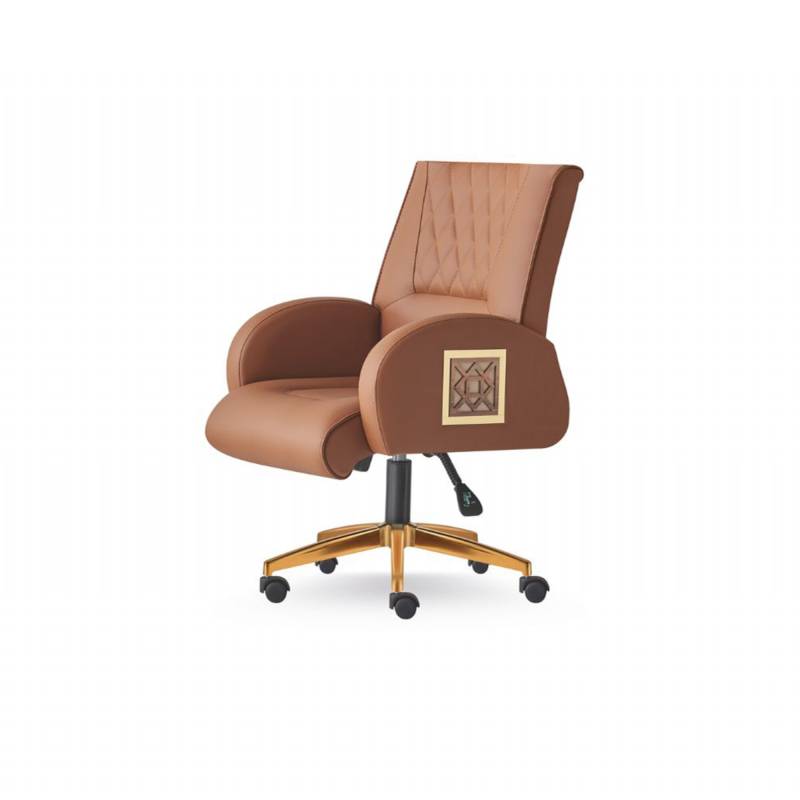 Drehsessel Rollen Braun Stuhl Modern Bürostuhl Arbeitszimmer Leder Holz von JV Möbel