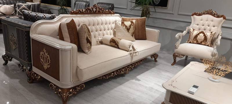 Dreisitzer Chesterfield Barock Couch Möbel Sofa Couchen Stoff Gold von JV Möbel