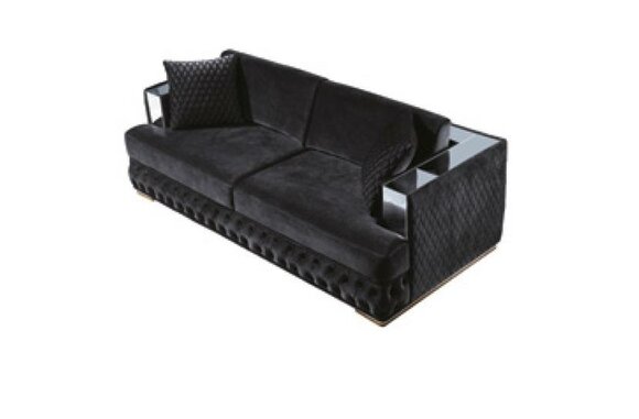 Dreisitzer Chesterfield Couch Schwarz Sofas Textil Leder Sofa Couchen von JV Möbel