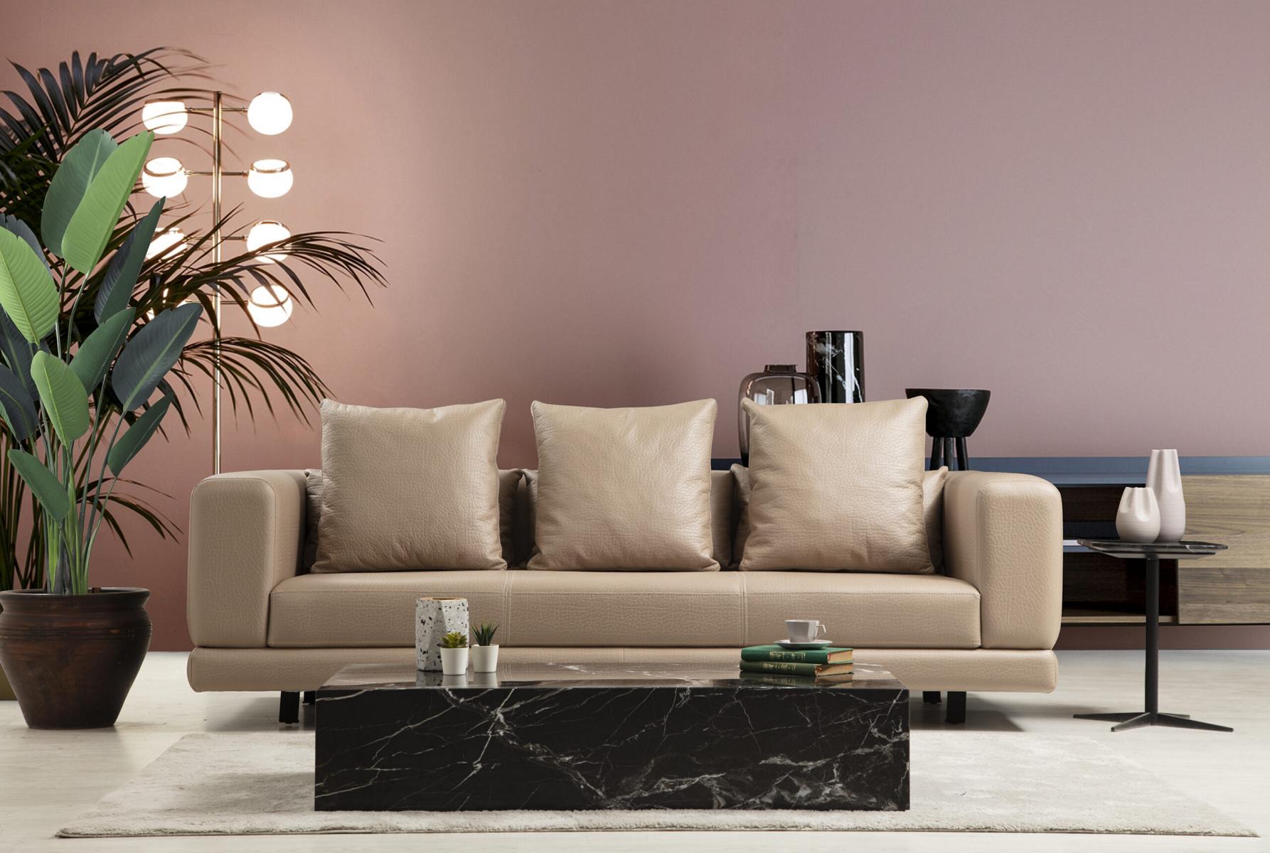 Dreisitzer Couch Beige Sofa 3 Sitzer Polstersofa Modern Kunstleder Dreisitzer Couch Beige Sofa 3 Sitzer Polstersofa Modern Kunstleder von JV Möbel