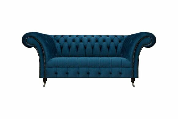 Dunkelblaue Chesterfield Polstercouch Designer Wohnzimmer Textil Sofa von JV Moebel