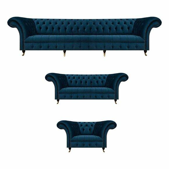 Dunkelblaue Chesterfield Sofas Designer Stoffcouchen Wohnzimmer Möbel von JV Moebel