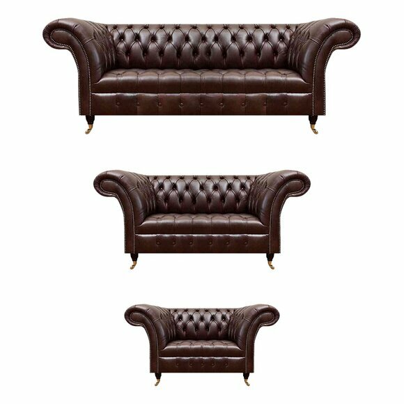 Dunkelbraune Chesterfield Couchgarnitur Ledersofas Designer Sessel 3tlg von JV Moebel