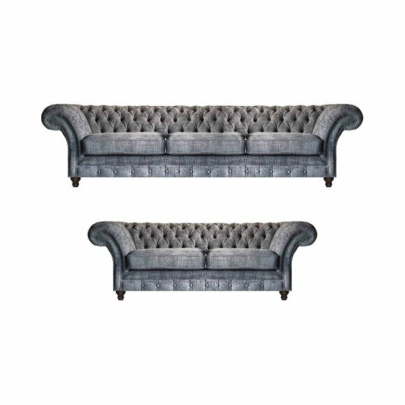 Dunkelgraue Chesterfield Couchgarnitur Exklusiver Dreisitzer 2-Sitzer von JV Moebel