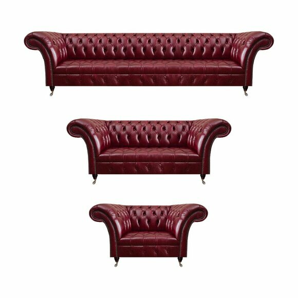 Dunkelrote Chesterfield Ledergarnitur Designer Ledersofas Sitzcouchen von JV Moebel