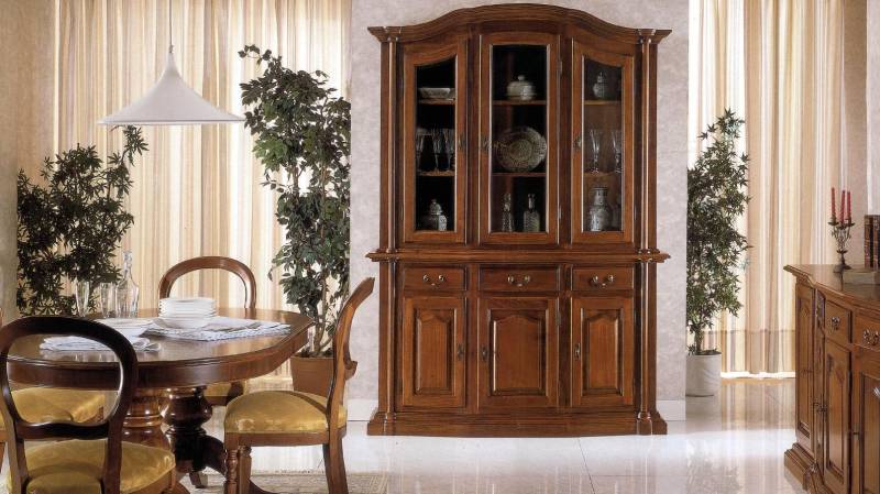 Echtholz Vitrine Wohnzimmer Möbel Anrichte Massive Holz von JV Möbel