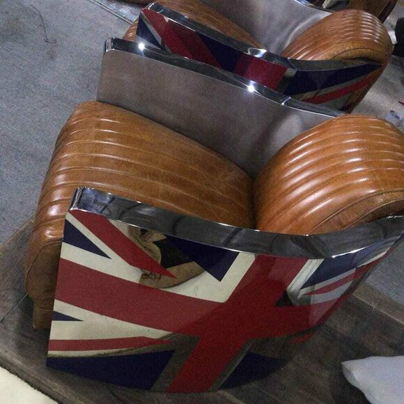 Echtleder Vintage Ledersessel Designsessel Rocket Union Jack Vintage Cigar von JV Möbel