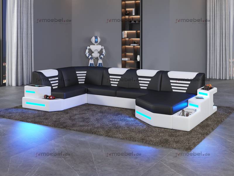 Eck Sofa Couch Polster Ecke Leder Couchen Wohnlandschaft U Form +LED von JV Möbel