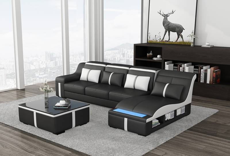 Eck Sofa USB Polster Eck Sitz Leder Garnitur Beleuchtet L Form Wohnlandschaft von JV Möbel