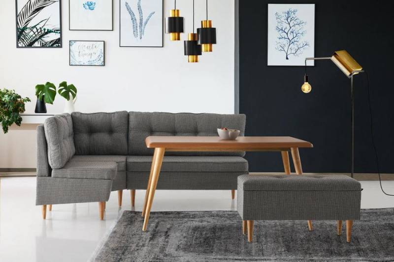 Eckbank Sitzbank Truheneckbank Küche Grau Holz Esszimmer Sitzer Bank von JV Möbel