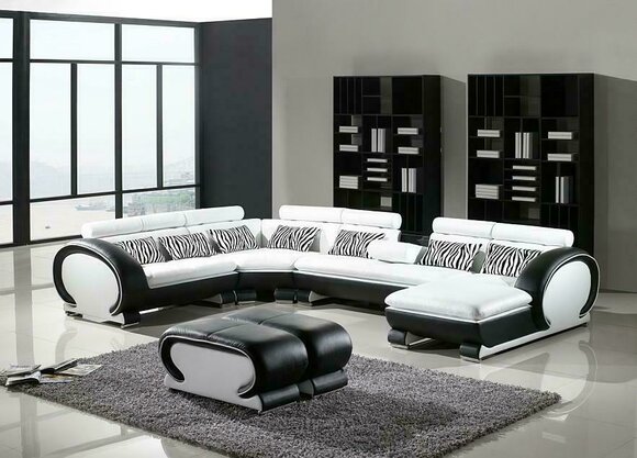 Ecksofa + 2x Hocker Eckgarnituren Leder Couchen Wohnzimmer Sitzmöbel von JV Möbel
