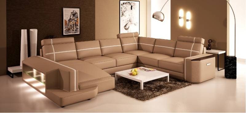 Ecksofa Big Wohnlandschaft Couch Sofa Polster Sitz Leder Garnitur U Form mit USB von JV Möbel