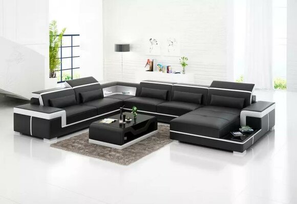 Ecksofa Design Moderne Wohnzimmer Möbel Eckcouch Lederpolster Couch von JV Möbel