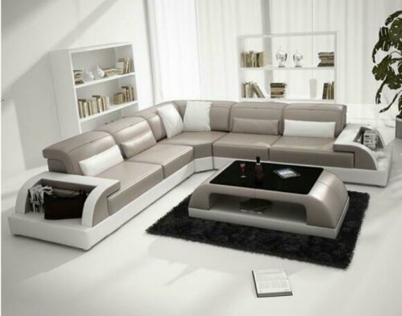 Ecksofa L-Form + Couchtisch Sofa Couch Design Grau Polster Leder von JV Möbel
