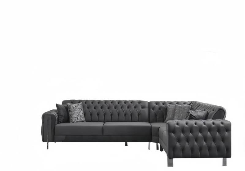 Ecksofa L-Form Eckcouch Sofa Couch Schlafsofa Chesterfield Metall Grau von JV Möbel