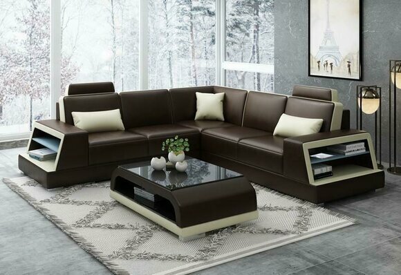 Ecksofa L-Form G8045B Eck Sofa Polster Couch Sitz Ecke Leder Garnitur Moderne von JV Möbel