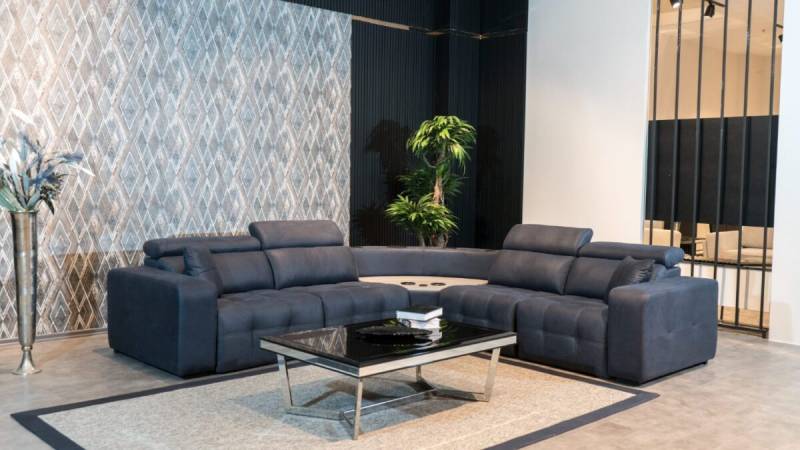 Ecksofa L form Ledersofa Großes Sofa Grau Couch Wohnzimmer Design von JV Möbel