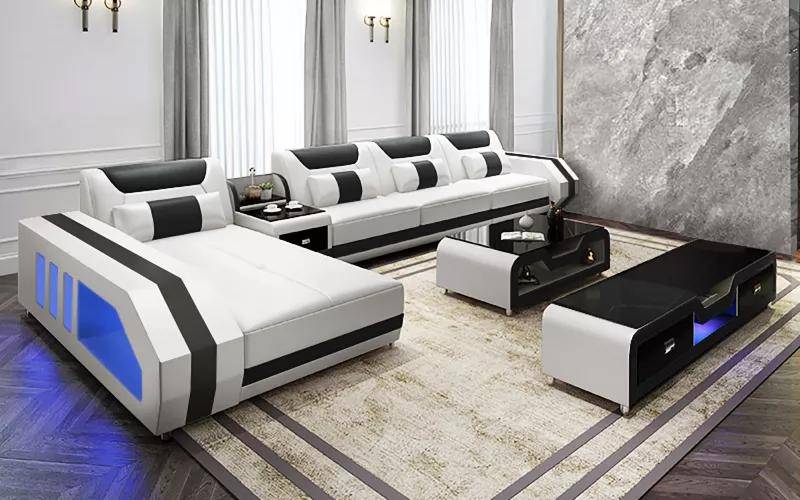 Ecksofa LForm Tisch Couchtisch Sideboard Sofa Ledersofa Ecksofa Polster 3tlg Set von JV Möbel