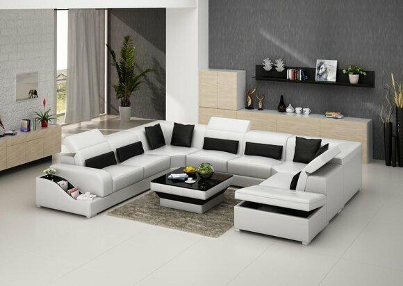 Ecksofa Leder Sofa Polster Eck Sitz Wohnlandschaft Garnitur UForm Familien Couch von JV Moebel