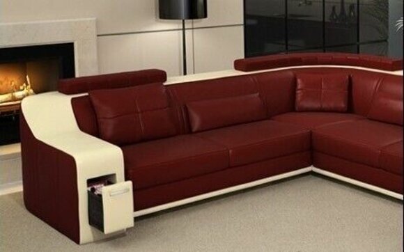 Ecksofa Leder Textil Sofa mit USB Polster Wohnlandschaft L Garnitur Sitz Isching von JV Möbel