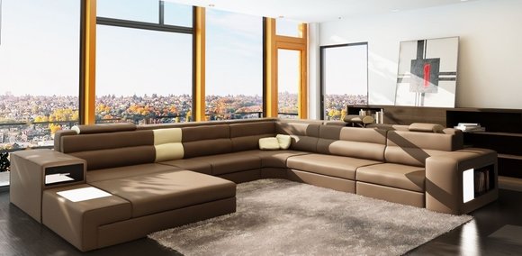 Ecksofa Sofa Couch Polster Garnitur Design Leder Textil Wohnlandschaft von JV Moebel
