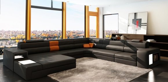 Ecksofa Sofa Couch Polster Garnitur Design Leder Textil Wohnlandschaft von JV Moebel