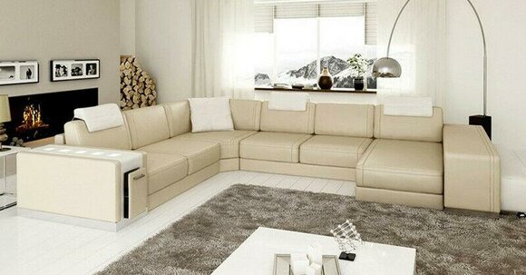 Ecksofa Sofa Wohnlandschaft U Form Polster Couch Ledersofa Hocker von JV Möbel