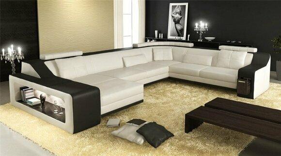 Ecksofa Sofa Wohnlandschaft U Form Polster Couch Ledersofa Sofas Ledersofas Neu von JV Moebel