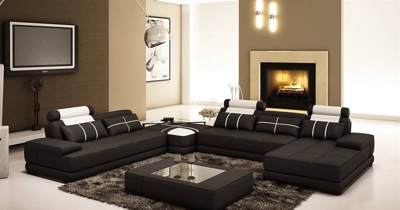Ecksofa Sofa mit USB,Wohnlandschaft Ledersofa XXL Designer Sofas Wolfhagen S/W von JV Möbel
