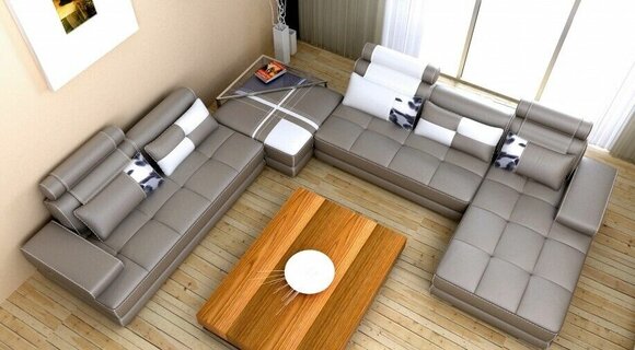 Ecksofa Sofa mit USB Wohnlandschaft Ledersofa XXL Designer Sofas Wolfhagen Grau von JV Möbel