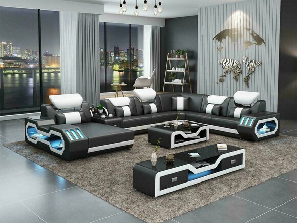 Ecksofa U-Form Couchtisch Couch Design Grau Polster Leder Modern Wohnlandschaft Ecksofa U-Form Couchtisch Couch Design Grau Polster Leder Modern Wohnlandschaft von JV Möbel
