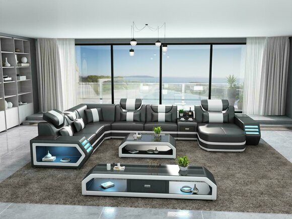 Ecksofa U Form Couchtisch Wohnlandschaft Polster Eckcouch Couch Leder Ecksofa von JV Möbel