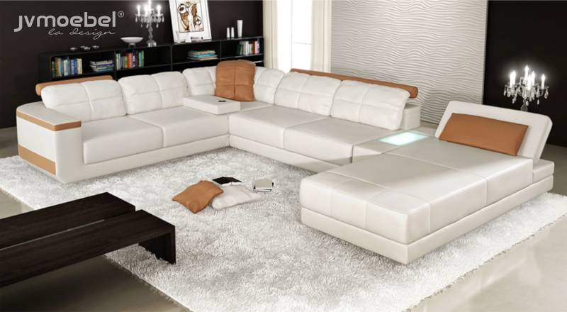 Ecksofa U-Form Sofa Couch Textil Sofas Design Wohnlandschaft Bettfunktion Leder von JV Möbel