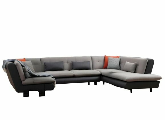 Ecksofa U-Form Wohnzimmer Textil Material mit Kissen Modern Design Stil von JV Moebel