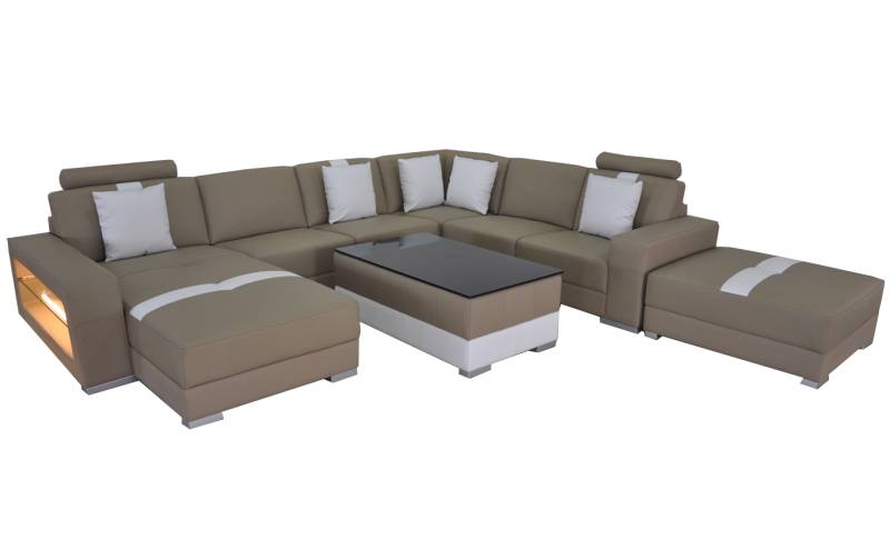Ecksofa U förmige Couch Sitzpolster Ecke Leder Moderne Designer Couchen + USB Ecksofa U förmige Couch Sitzpolster Ecke Leder Moderne Designer Couchen + USB von JV Möbel