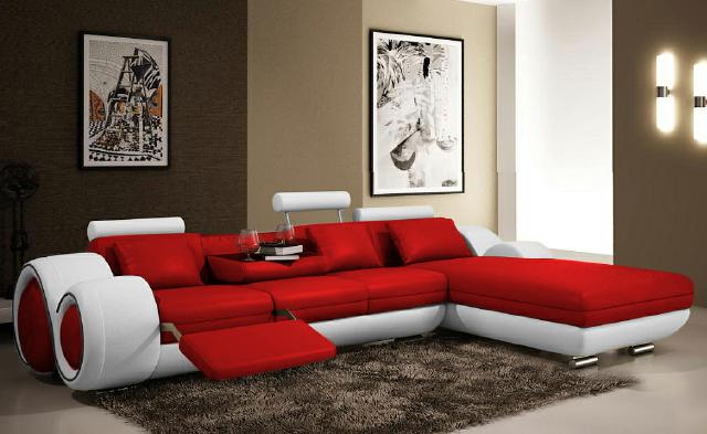Ecksofa Wohnlandschaft Ledersofa Sofa Polster Garnitur Ecke - Grau-Weiß Couch von JV Möbel