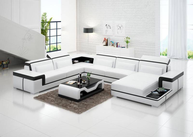 Ecksofa Wohnlandschaft Sofa U Form Polster Couchen Leder Design Beleuchtet Couch von JV Möbel