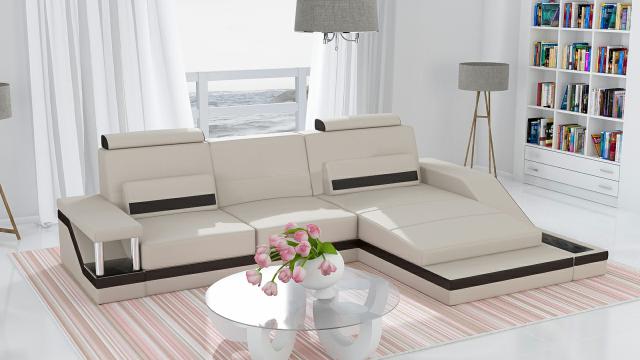 Ecksofa Wohnlandschaft Sofa USB Eck Garnitur Leder Textil Stoff Maßanfertigung von JV Möbel